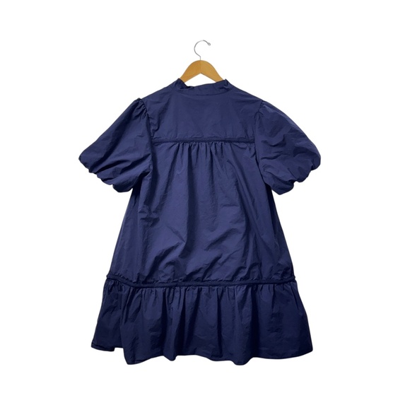FATE Navy Puff Sleeve Ruffle Hem Mini Women Dress Large Cottagecore Fairy Casual - Picture 3 of 9